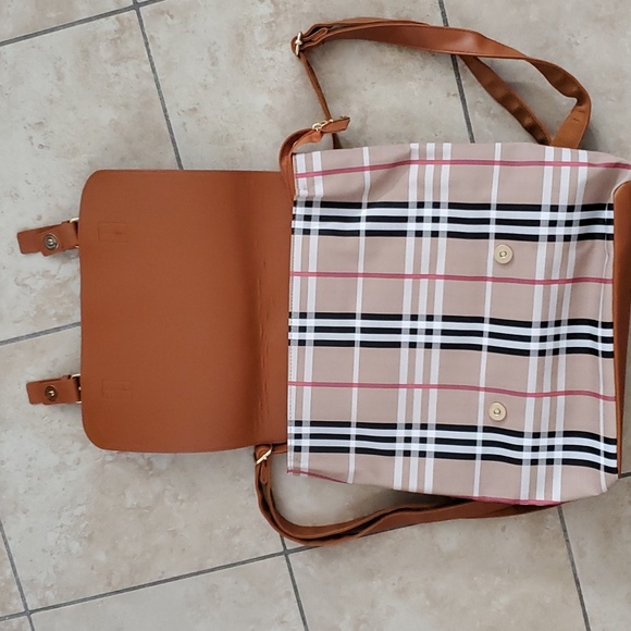 Limited Ed. Loulu Pink Beige Black White Plaid Backpack Bag - Picture 6 of 13